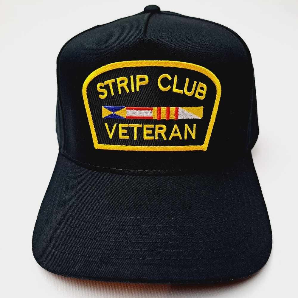 Strip Club Veteran Embroidered Patch Cap Hat Mesh Strapback Black 100% Cotton